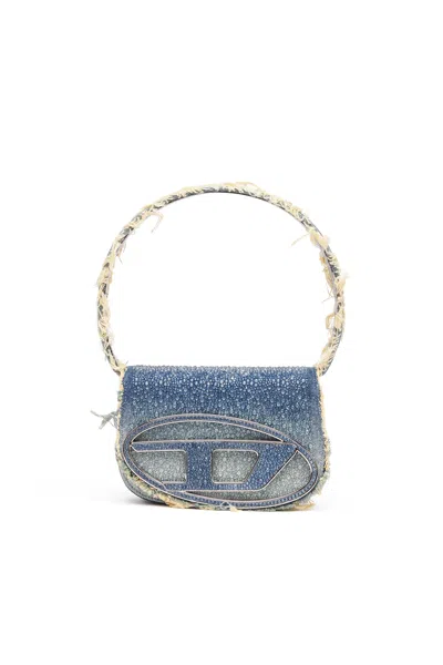 Diesel 1dr-iconica Borsa A Spalla In Denim E Cristalli In Blu