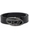 Diesel Leather Belt With Enamelled Buckle In Black
