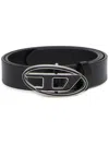 Diesel Leather Belt With Enamelled Buckle In Black