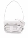 Diesel Structured White Handbag With Metallic Logo Accent In Gold