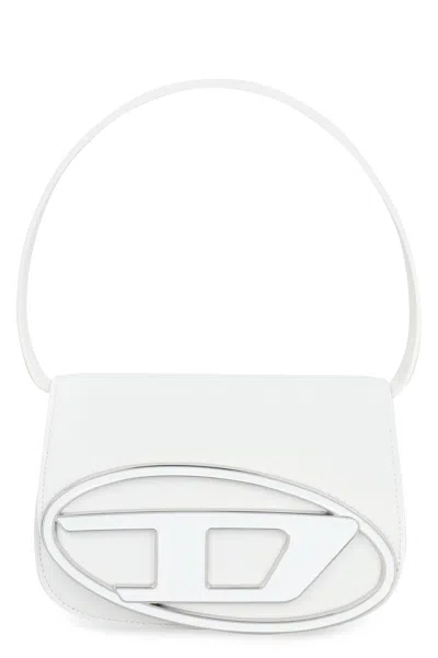 Diesel 1dr White Shoulder Bag With Oval D Patch In Leather Woman
