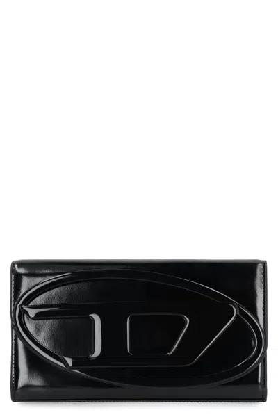 Diesel 1dr Leather Wallet On Chain In Black