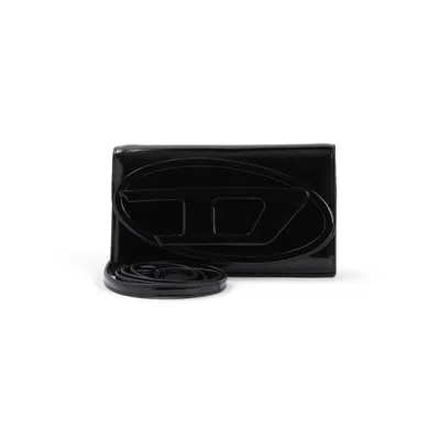 Diesel 1dr Leather Wallet On Chain In Black