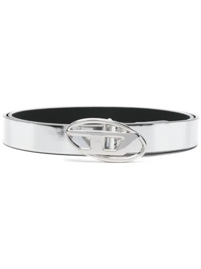 Diesel Oval D Logo Buckle Belt In White