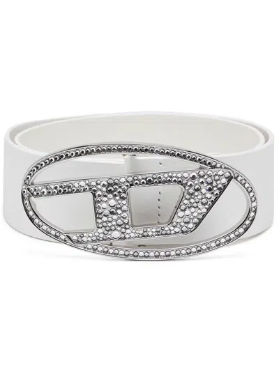 Diesel Cintura In Pelle Con Da Strass In White
