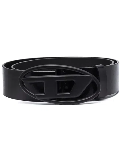 Diesel B-1dr Logo-buckle Leather Belt In Black