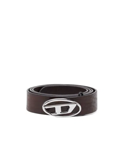 Diesel 1dr Logo-buckle Leather Belt In Brown