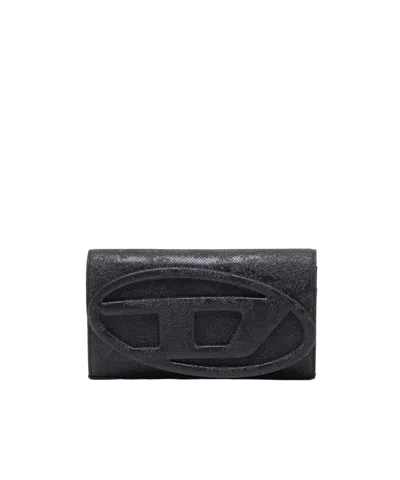 Diesel 1dr Logo-plaque Glitter Wallet In Black