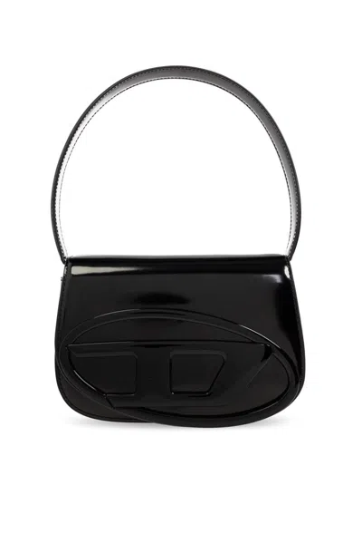 Diesel Iconic Structured Shoulder Bag In Mirrored Leather In Black