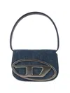 Diesel Shoulder Bag In Blue Denim With Leather Trims And Oval D Plaque In Blue