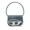 Diesel Shoulder Bag In Blue Denim With Leather Trims And Oval D Plaque In Blue