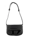 Diesel 1dr Black Shoulder Bag With Oval D Patch In Leather Woman In Black