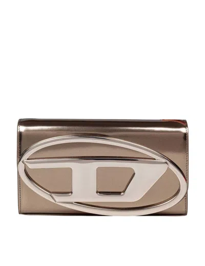 Diesel '1dr' Metallic Belt Bag With Logo Plate In Leather Woman