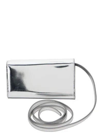 Diesel '1dr' Metallic Belt Bag With Logo Plate In Leather Woman In Grey