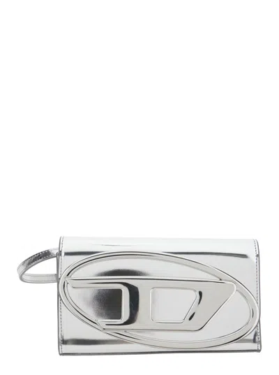 Diesel '1dr' Metallic Belt Bag With Logo Plate In Leather Woman In Blue