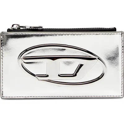 Diesel ® 1dr Metallic Leather Card Holder In Silver
