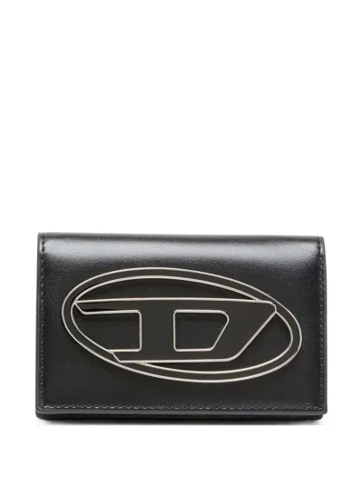 Diesel 1dr Metallic-logo Cardholder In Black