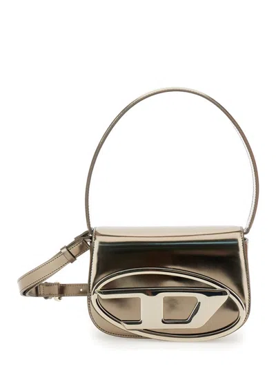 Diesel '1dr' Metallic Shoulder Bag With Logo Plate In Silver