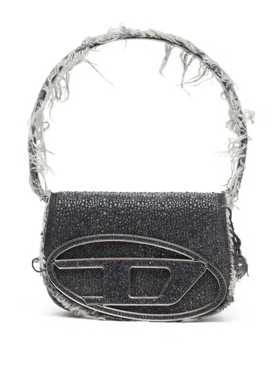 Diesel 1dr Embellished Foldover Top Mini Shoulder Bag In Black