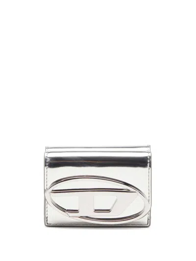 Diesel 1dr Mirrored-finish Wallet In Silver