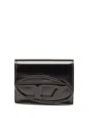 Diesel Bi-fold Card Holder In Mirrored Leather In Black