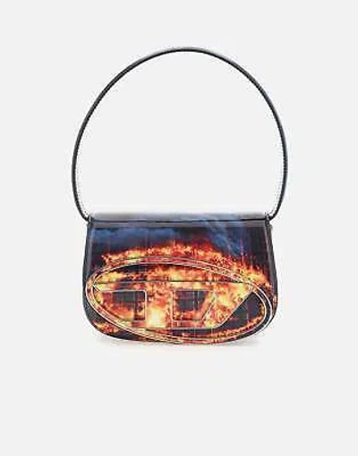 Pre-owned Diesel 1dr Patent Leather Shoulder Bag Sky And Fire Pattern In Blue