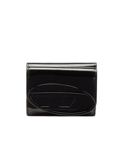 Diesel 1dr Patent-leather Wallet In Black