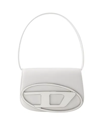 Diesel 1dr White Shoulder Bag With Oval D Patch In Leather Woman