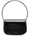 Diesel Iconic Structured Shoulder Bag In Mirrored Leather In Black