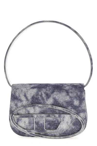 Diesel 1dr-iconic Shoulder Bag In Shimmer Fabric In Blue