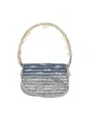 Diesel 1dr Denim Canvas Shoulder Bag With Crystal Appliques