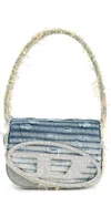 Diesel 1dr Denim Canvas Shoulder Bag With Crystal Appliques In Blue