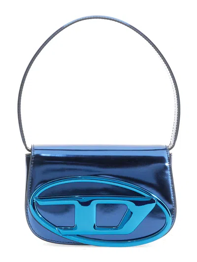 Diesel 1dr Metallic Leather Shoulder Bag In Blue