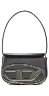 Diesel Oval-d Logo Patent Leather Shoulder Bag In Gray