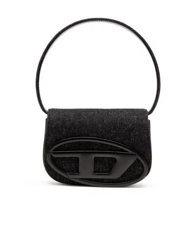 Diesel Twin-double-pouch Embossed-leather Shoulder Bag In Black