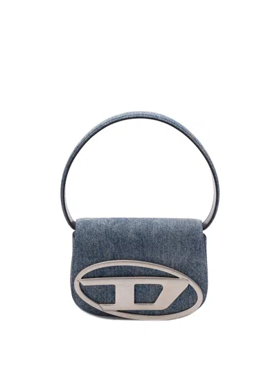Diesel Shoulder Bag In Blue Denim With Leather Trims And Oval D Plaque