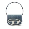 Diesel Shoulder Bag In Blue Denim With Leather Trims And Oval D Plaque In Blue