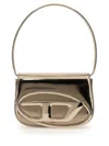 Diesel Metallic Finish Shoulder Bag With Distinctive Oval Logo In Gold