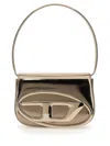 Diesel Metallic Finish Shoulder Bag With Distinctive Oval Logo In Gold