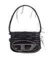Diesel 1dr Bag In Jeans Canvas With Crystals In Black
