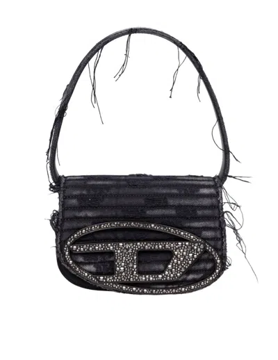Diesel 1dr Shoulder Bag In Denim Canvas In Black