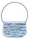 Diesel Croco-embossed Leather 1dr Shoulder Bag In Light Blue
