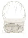 Diesel '1dr' White Shoulder Bag With Oval D Logo Plaque On The Front In Cotton And Leather Blend Woman In Weiss