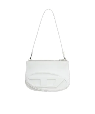 Diesel Smooth Leather Shoulder Handbag With Adjustable Strap In White