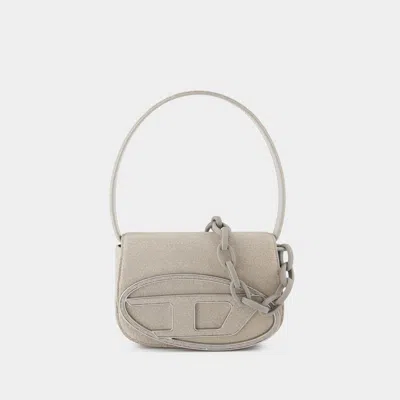 Diesel '1dr' White Shoulder Bag With Oval D Logo Patch On The Front And Cracked Effect