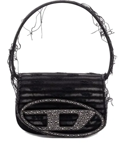Diesel 1dr Shoulder Bag With Rhinestones And Fringe In Black