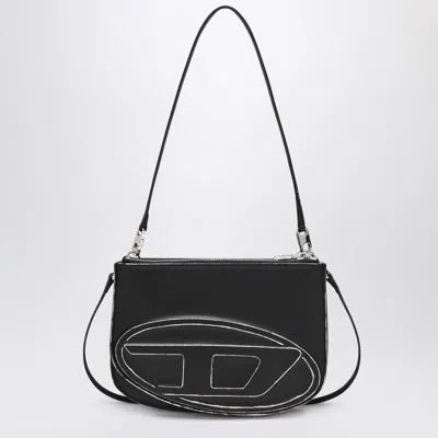 Diesel Twin-double-pouch Embossed-leather Shoulder Bag In Black