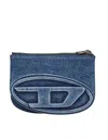 Diesel 1dr Twin Denim Shoulder Bag With Embossed Logo In Blue