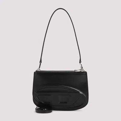Diesel Twin-double-pouch Embossed-leather Shoulder Bag In Black