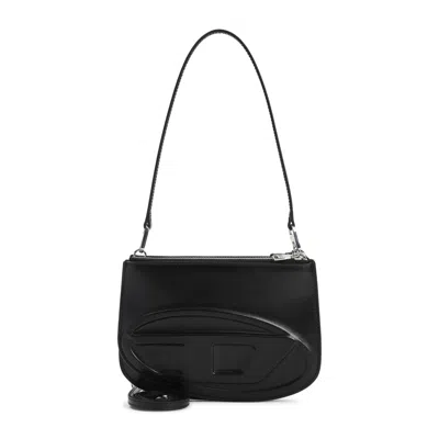 Diesel Twin-double-pouch Embossed-leather Shoulder Bag In Black